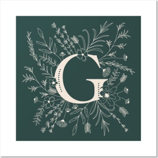 Botanical Letter G (Forest Green) Posters and Art